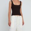 Clothing CAARA | Sculpting Knit Squareneck Tank Coffee