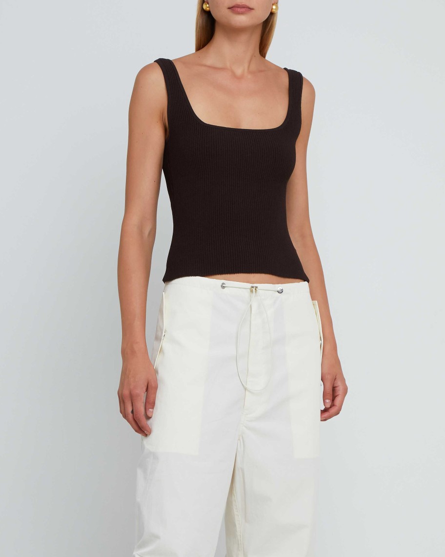 Clothing CAARA | Sculpting Knit Squareneck Tank Coffee