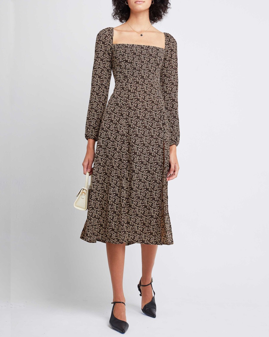 Clothing o.p.t | Lenon Dress Dark Brown Floral