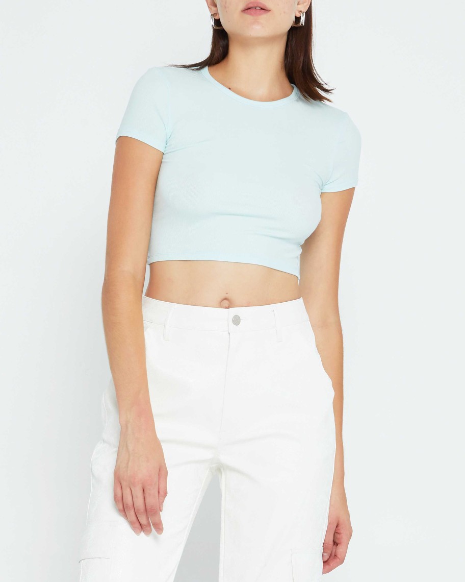 Clothing CAARA | Sunny Day Cropped T-Shirt Ice Blue