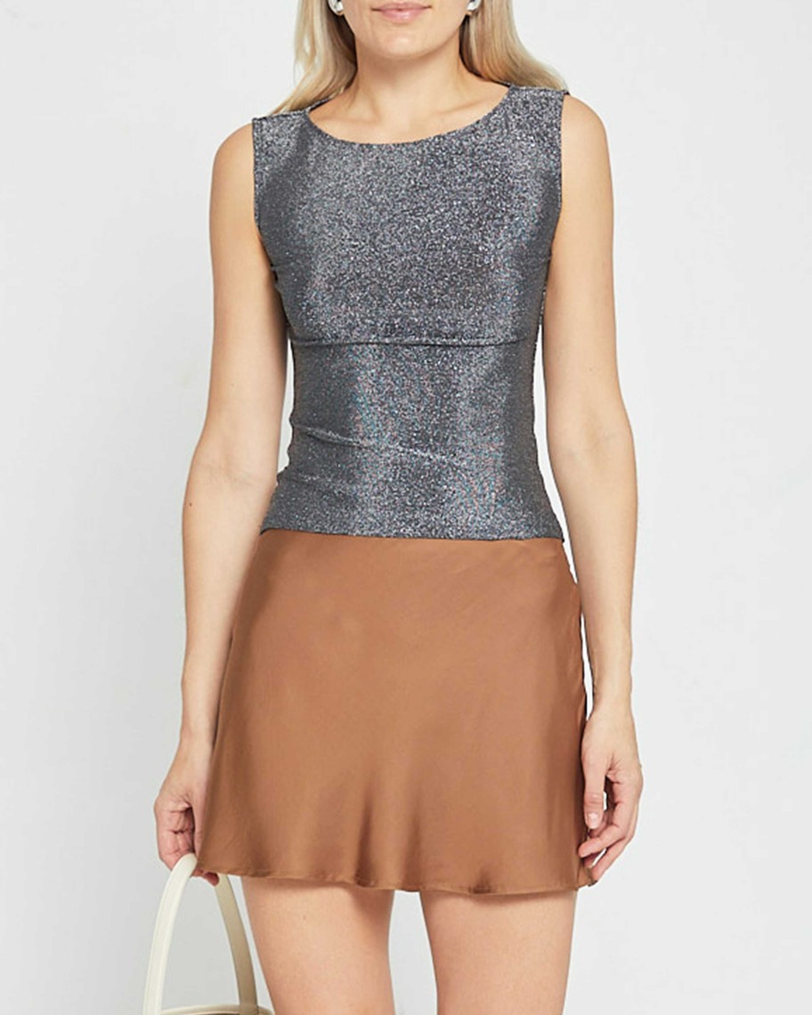 Clothing CAARA | Mason Knit Top Silver Sparkle