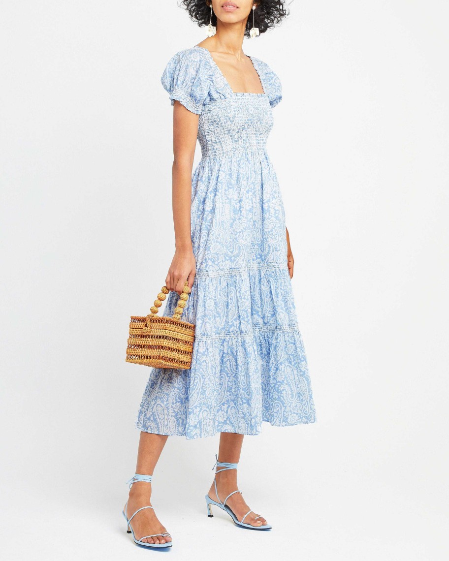 Clothing o.p.t | Square Neck Smocked Maxi Dress Blue Paisley