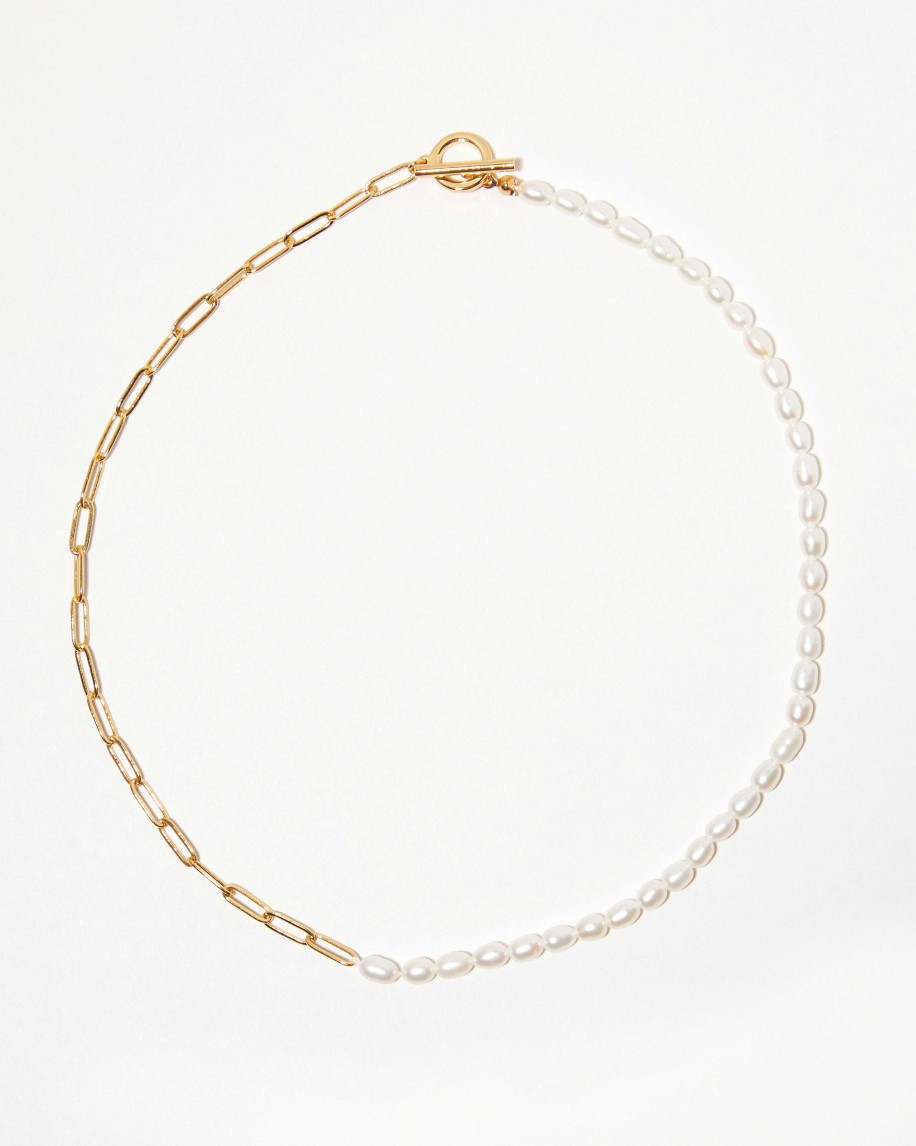 Accessories Few Moda | Chain And Pearl Necklace Gold