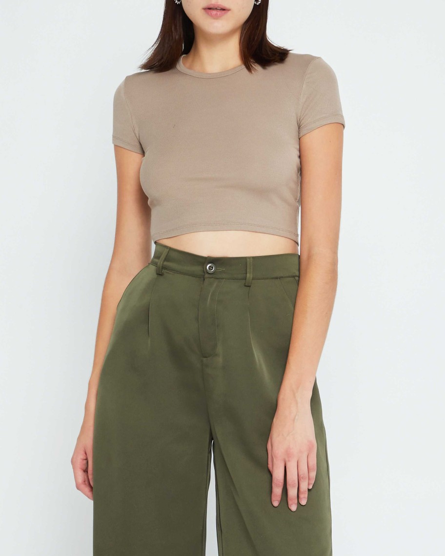 Clothing CAARA | Sunny Day Cropped T-Shirt Barcelona Beige