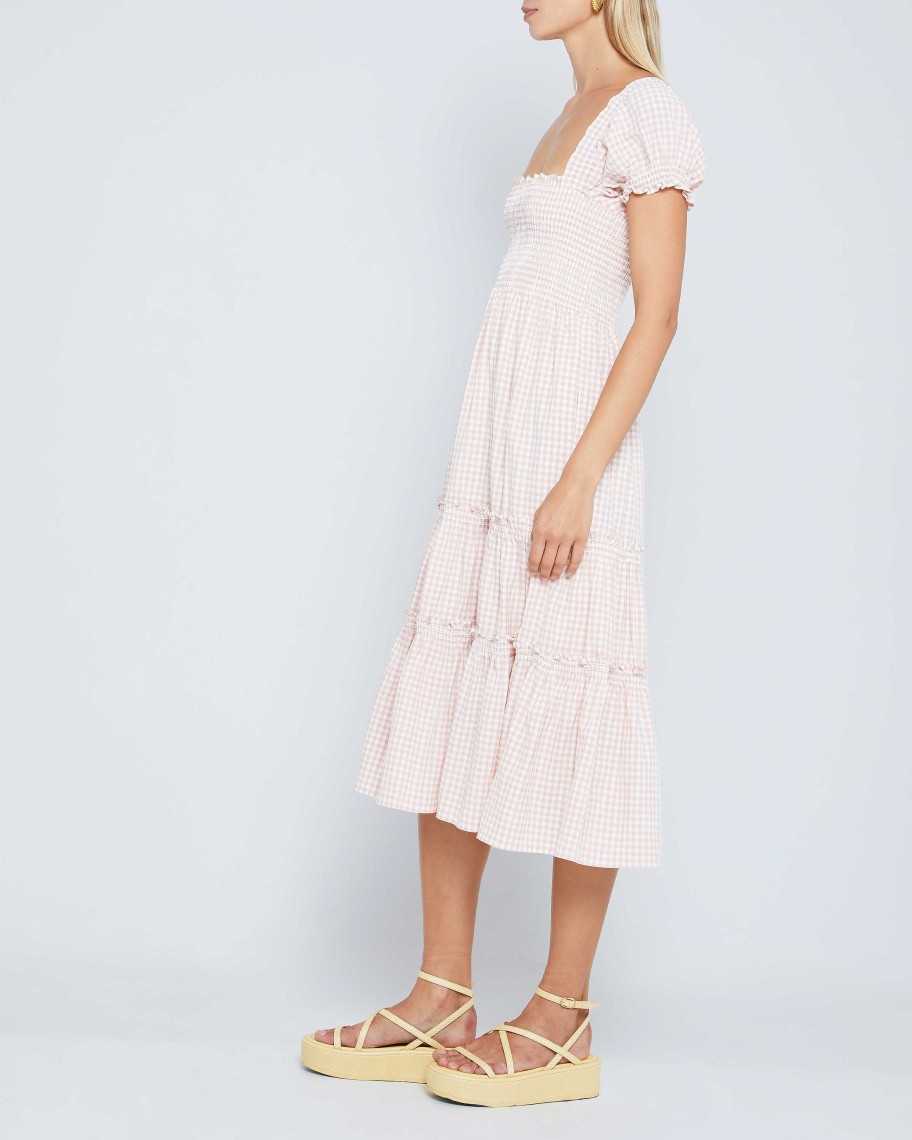 Clothing o.p.t | Square Neck Smocked Maxi Dress Pink Plaid