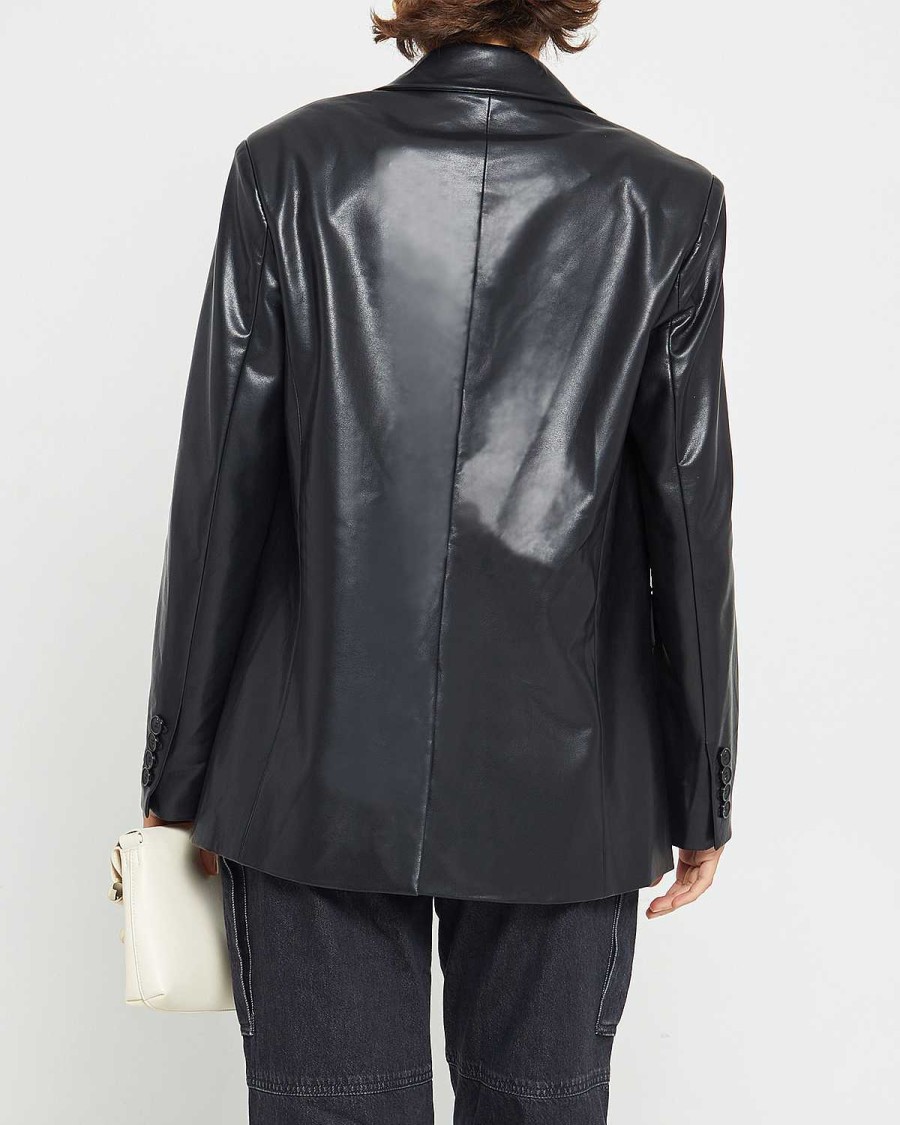 Clothing CAARA | Camilla Vegan Leather Blazer Black