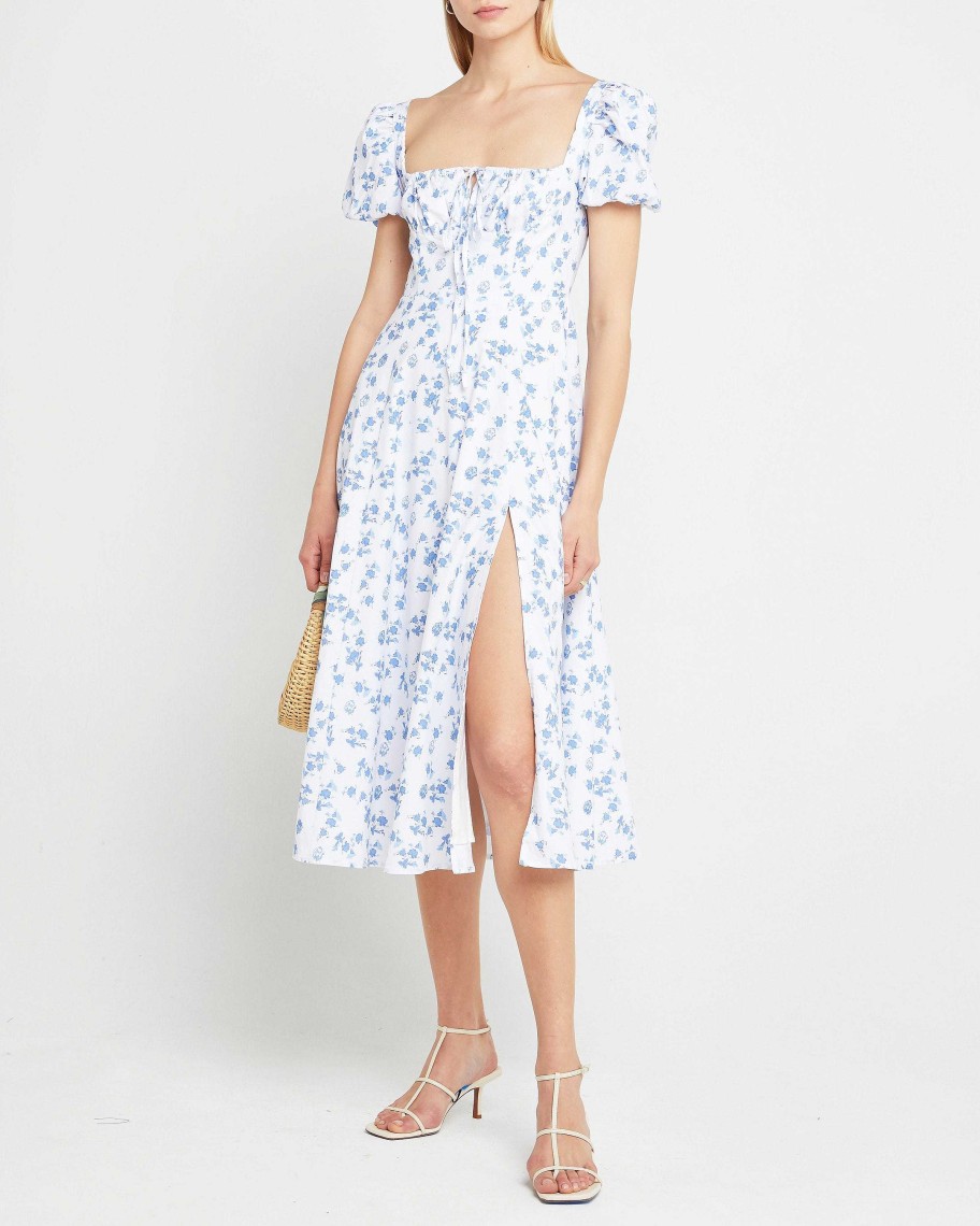 Clothing kourt | Cotton Peasant Dress Blue Floral