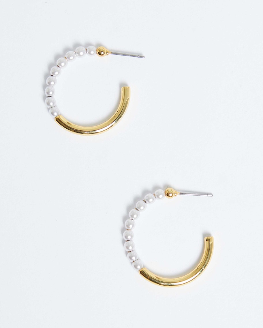 Accessories Few Moda | Mini Pearl Hoops Gold