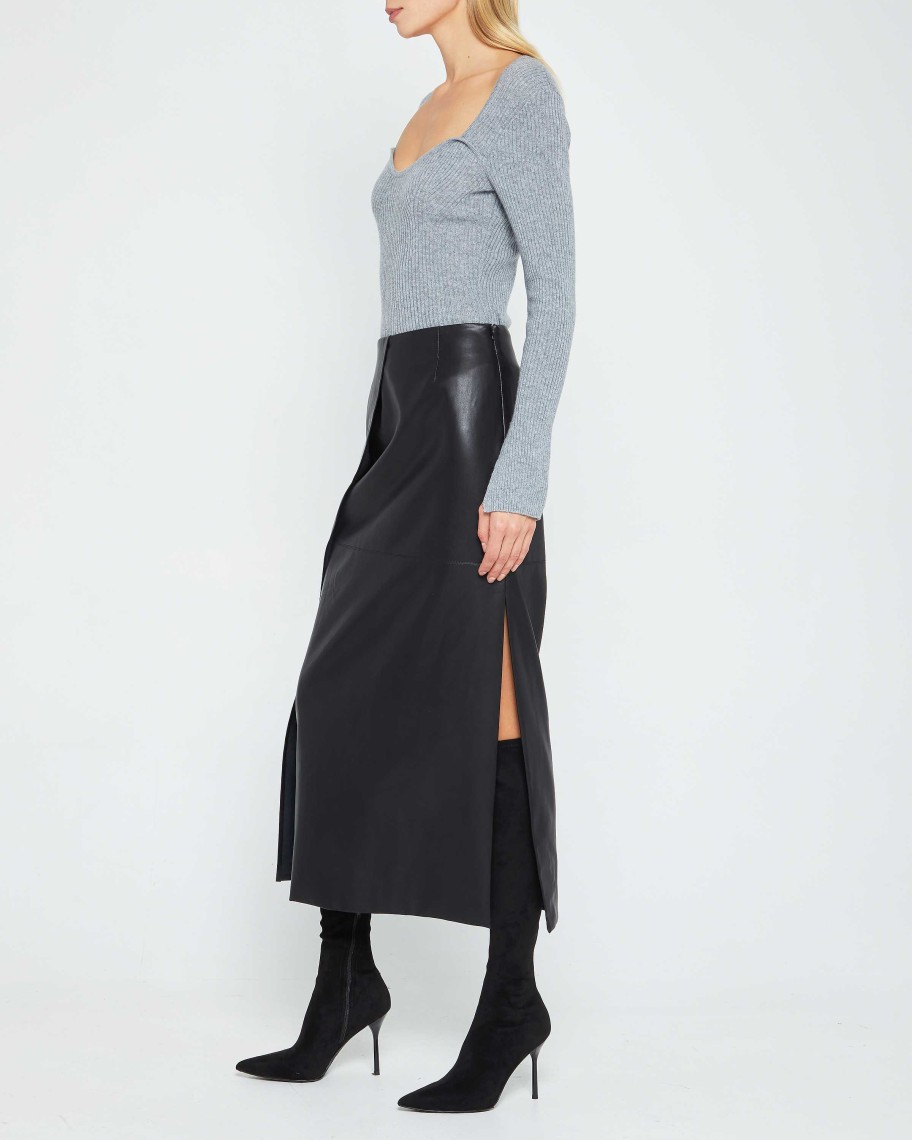 Clothing CAARA | Isle Vegan Leather Midi Skirt Black