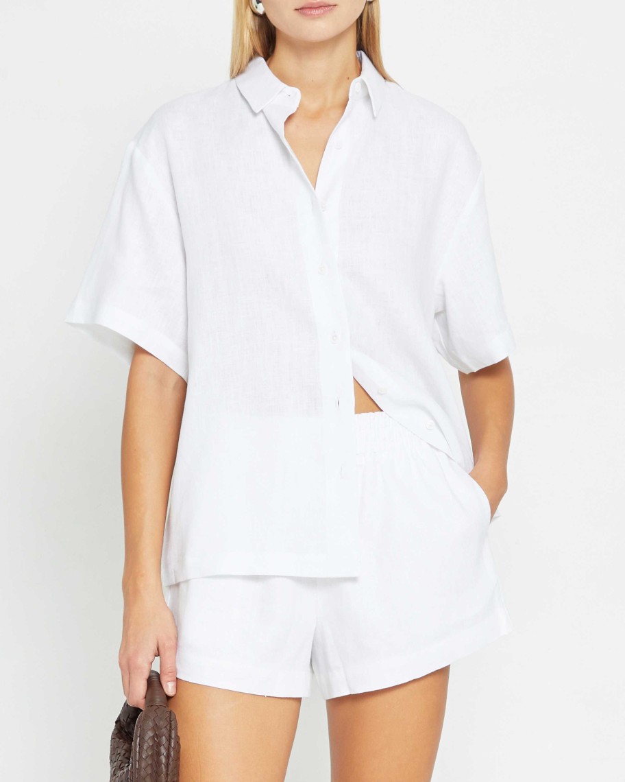 Clothing CAARA | Lea Oversized Linen Shirt White