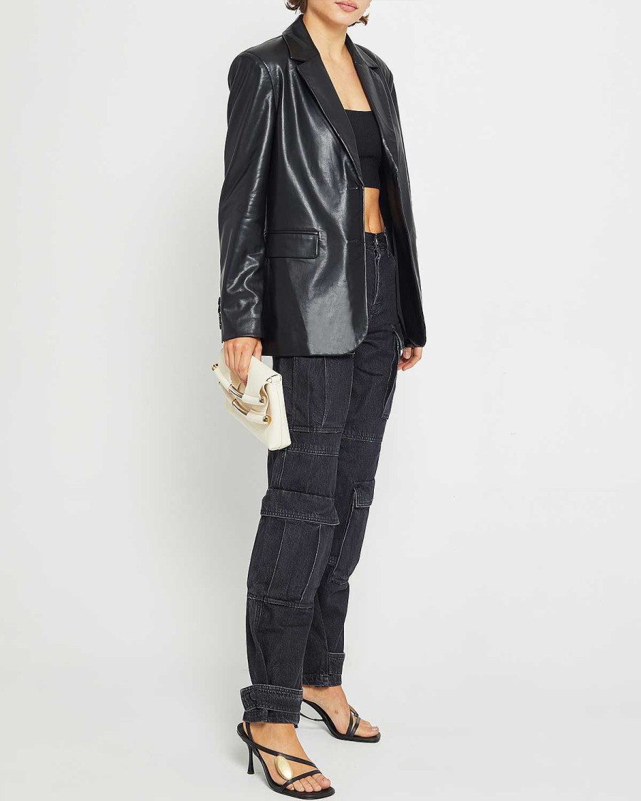 Clothing CAARA | Camilla Vegan Leather Blazer Black