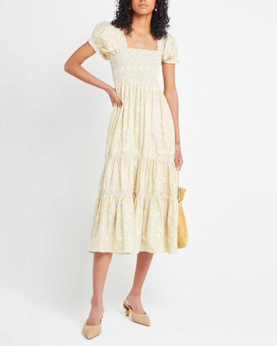 Clothing o.p.t | Square Neck Smocked Maxi Dress Sunny Floral