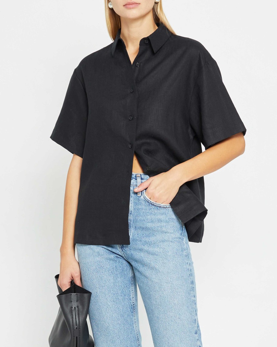 Clothing CAARA | Lea Oversized Linen Shirt Black