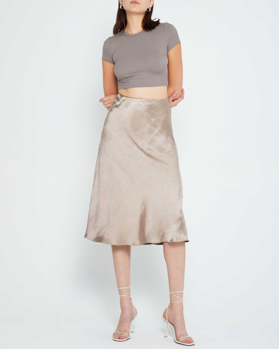 Clothing CAARA | Sunny Day Cropped T-Shirt Taupe Brown