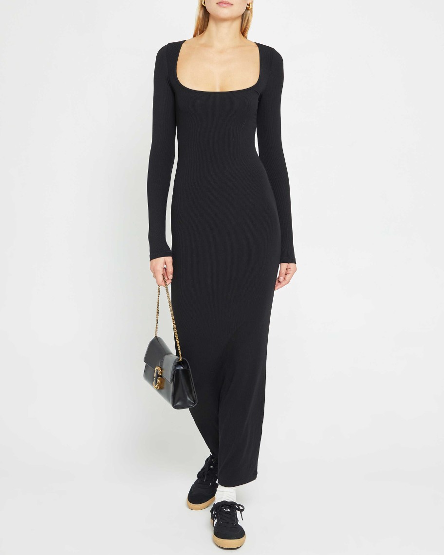 Clothing CAARA | Soft Lounge Long Sleeve Dress Black