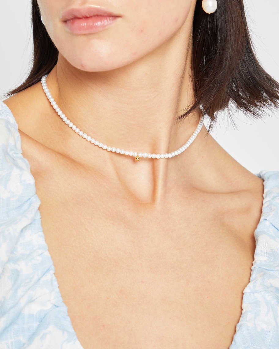 Accessories FEW MODA | Delicate Gold And Pearl Necklace White