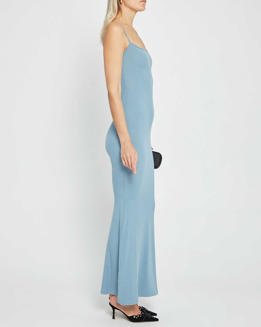 Clothing CAARA | Soft Lounge Long Slip Dress Slate Blue