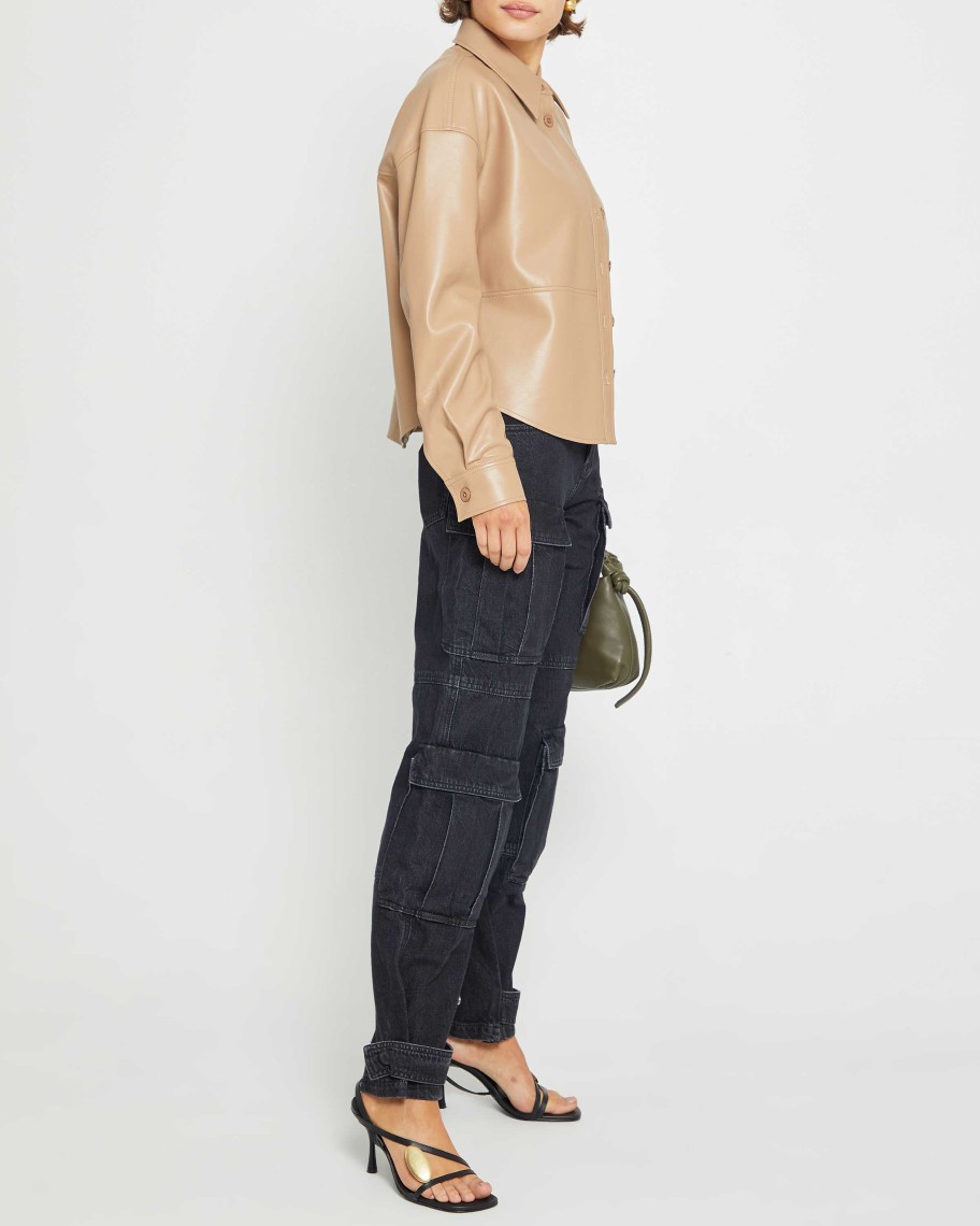 Clothing kourt | Nour Vegan Leather Shirt Beige