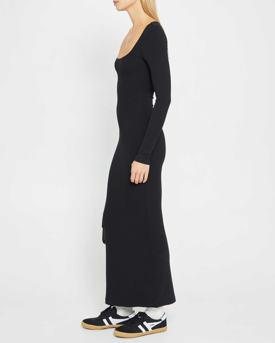 Clothing CAARA | Soft Lounge Long Sleeve Dress Black