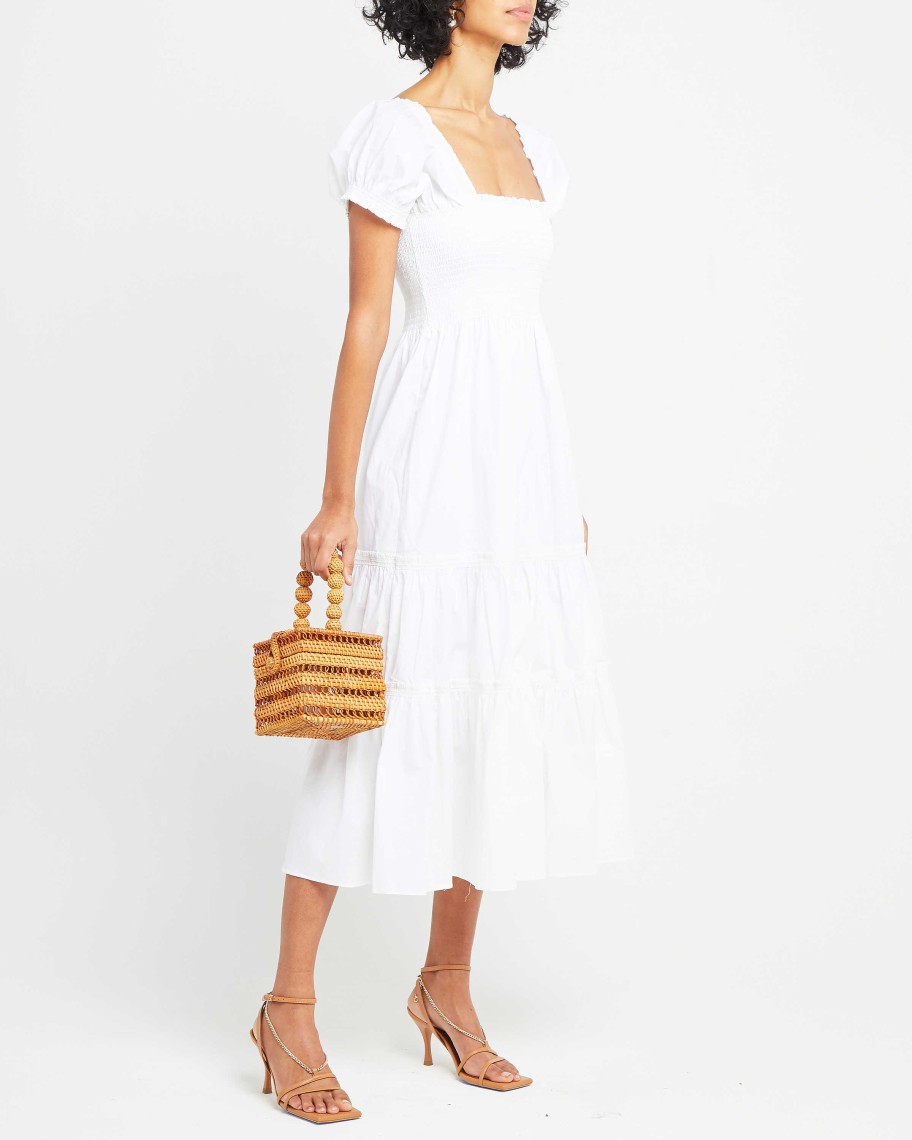 Clothing o.p.t | Square Neck Smocked Maxi Dress White