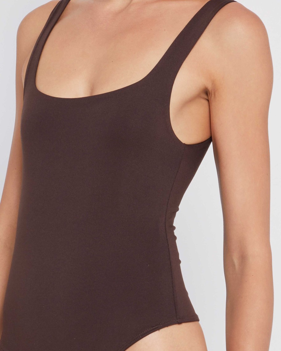 Clothing CAARA | Contouring Square Neck Tank Bodysuit Coffee