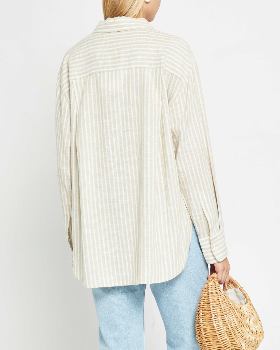 Clothing CAARA | Billy Oversized Linen Shirt Natural Stripe