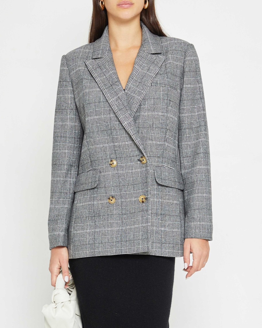 Clothing CAARA | Allora Wood-Blend Blazer Black/White