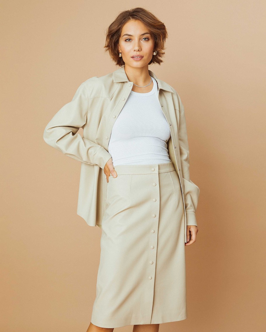 Clothing CAARA | Mimi Vegan Leather Pencil Skirt Sand