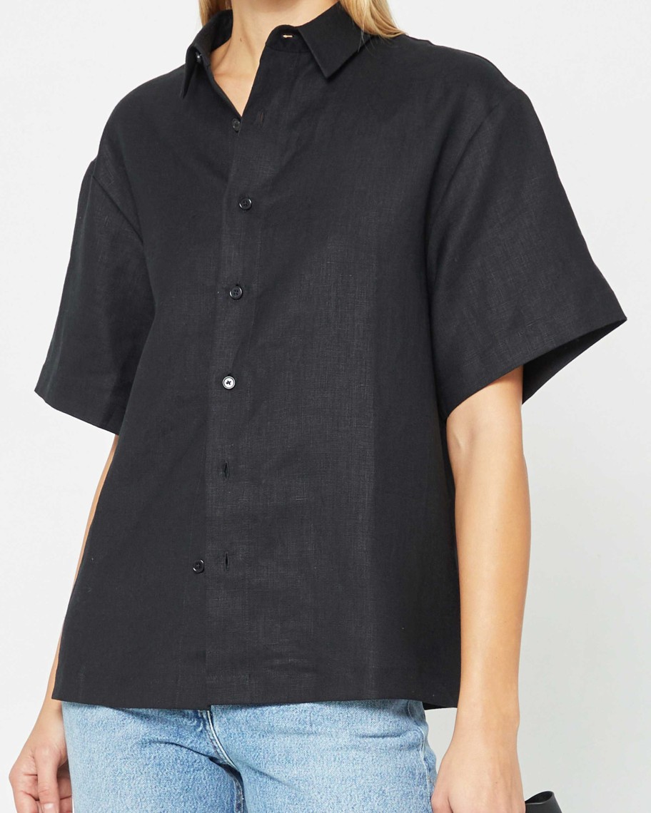 Clothing CAARA | Lea Oversized Linen Shirt Black