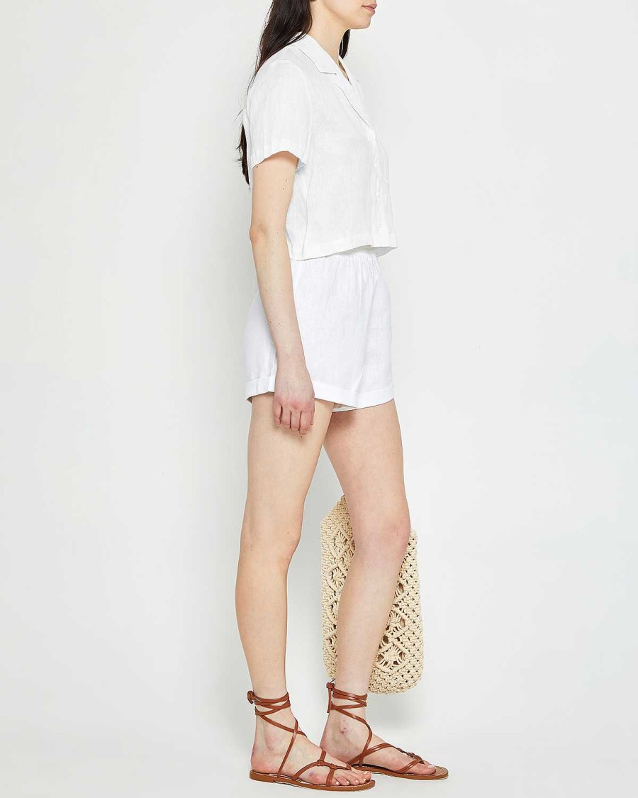 Clothing CAARA | Everyday Cropped Linen Shirt White