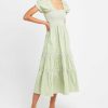 Clothing o.p.t | Square Neck Smocked Maxi Dress Light Green