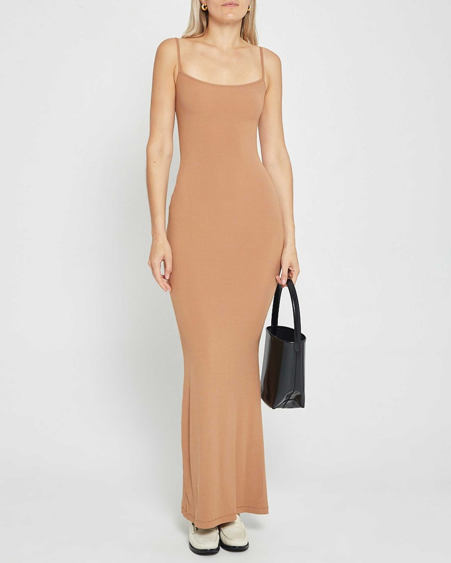 Clothing CAARA | Soft Lounge Long Slip Dress Camel