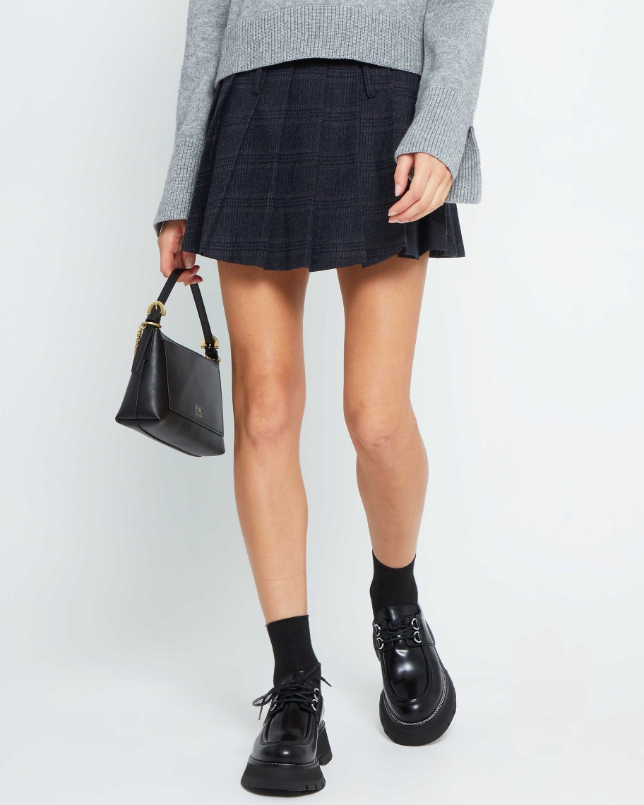 Clothing kourt | Audrey Pleated Mini Skirt Dark Grey Plaid