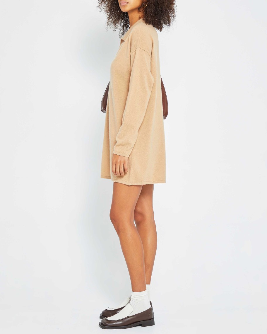 Clothing CAARA | Hailey Cashmere Polo Dress Apricot