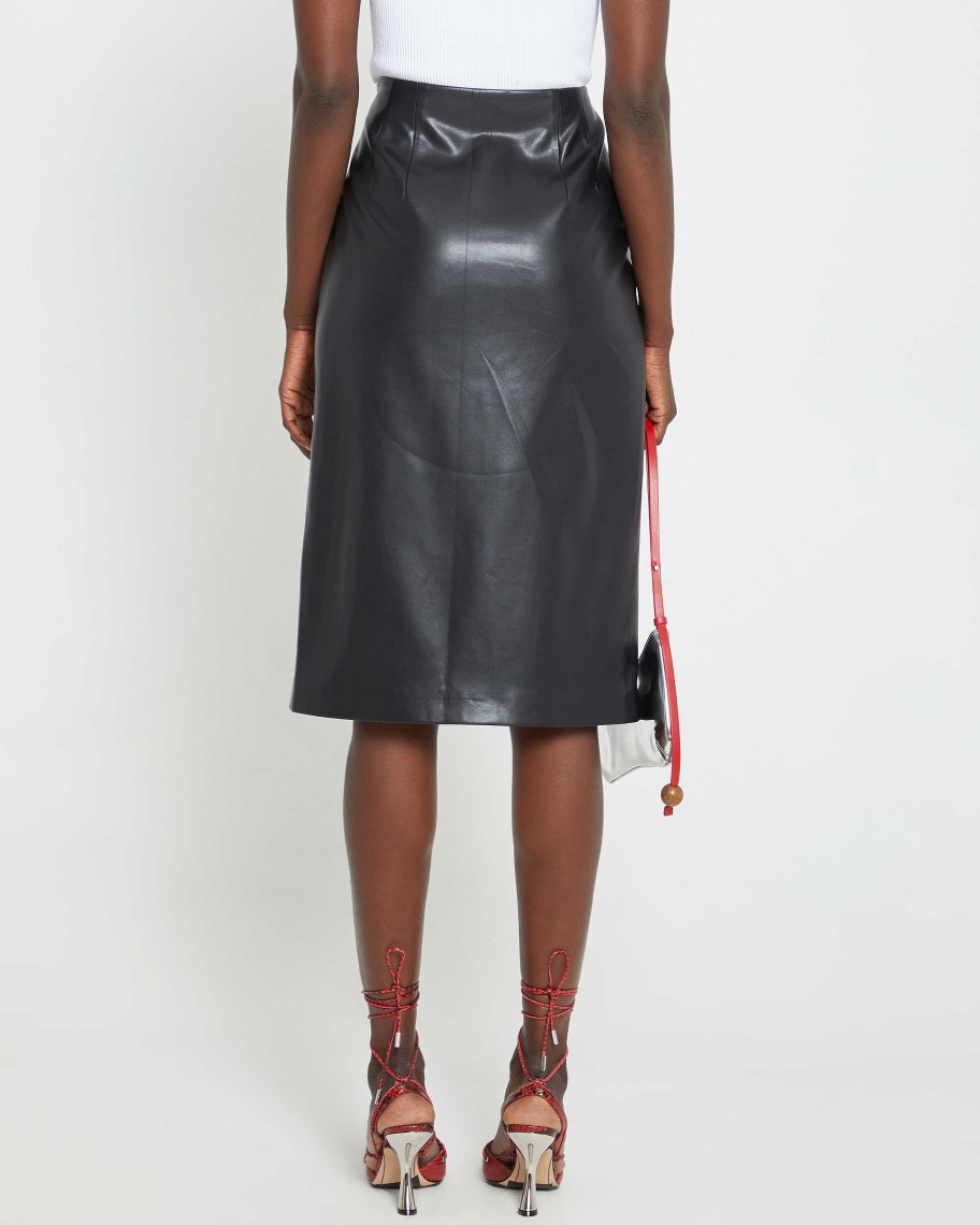 Clothing kourt | Corey Vegan Leather Midi Skirt Black