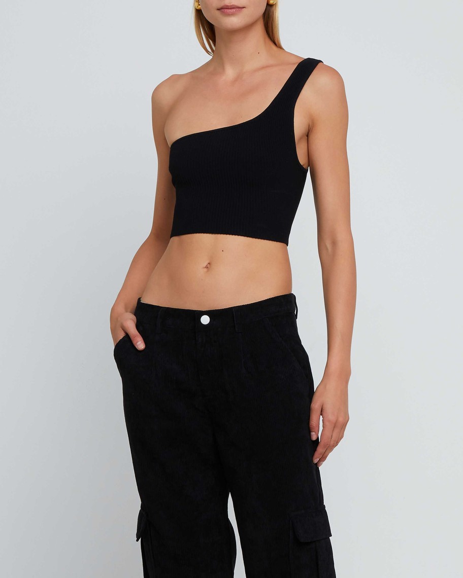 Clothing CAARA | Sculpting Knit One-Shoulder Cropped Tank Black