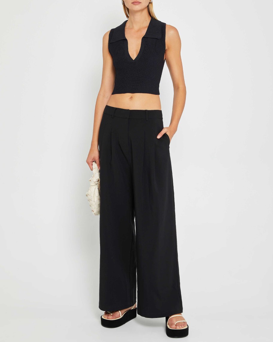 Clothing CAARA | Sculpting Knit Cropped Polo Top Black