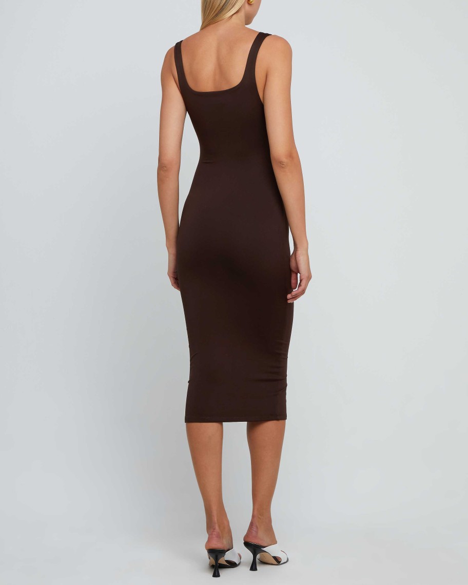 Clothing CAARA | Contouring Tank Midi Dress Coffee