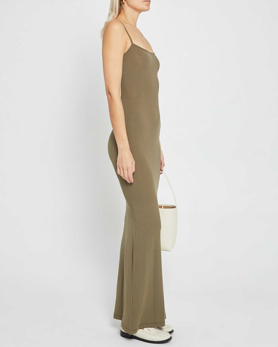 Clothing CAARA | Soft Lounge Long Slip Dress Army Green