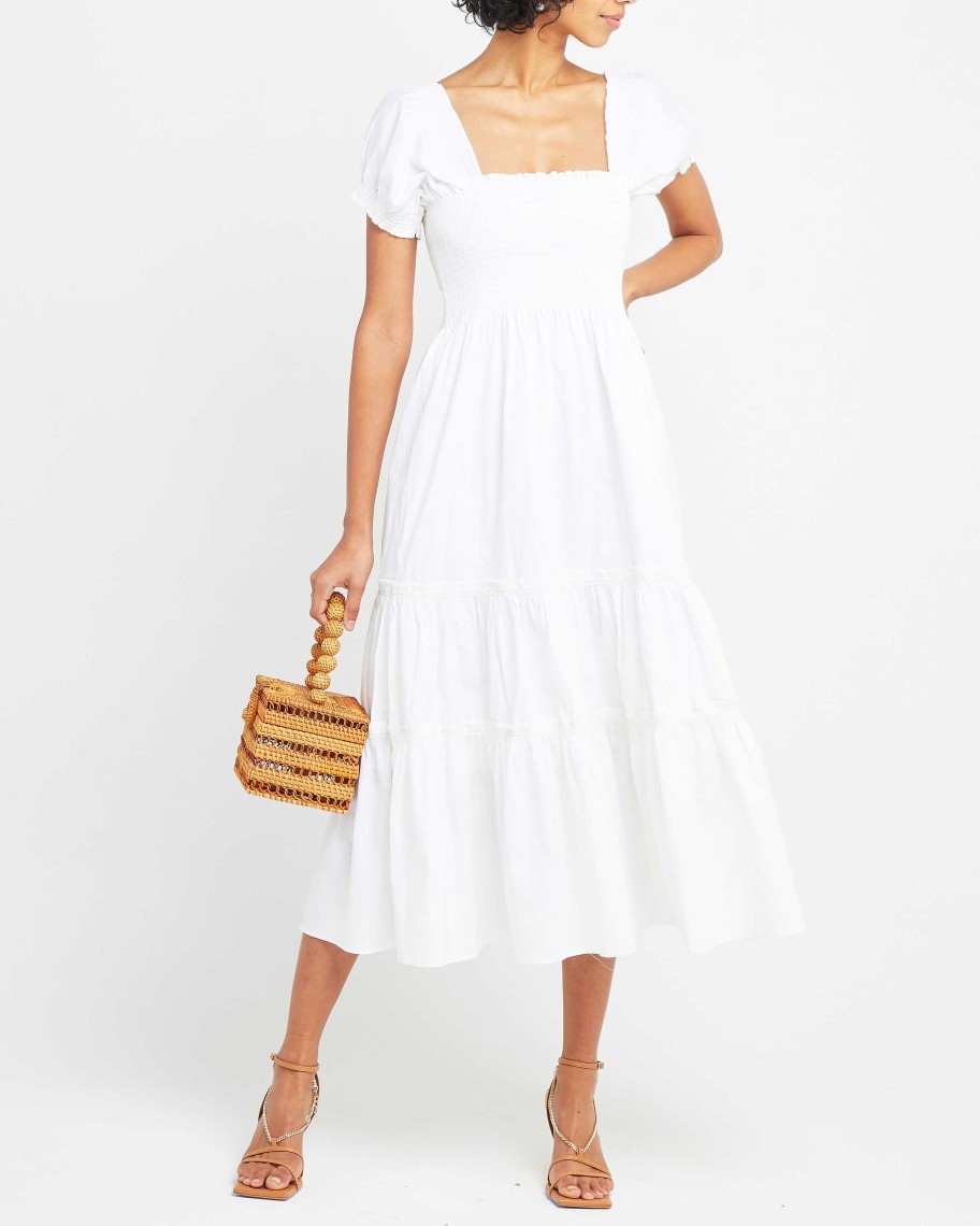 Clothing o.p.t | Square Neck Smocked Maxi Dress White