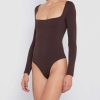 Clothing CAARA | Contouring Square Neck Longsleeve Bodysuit Coffee