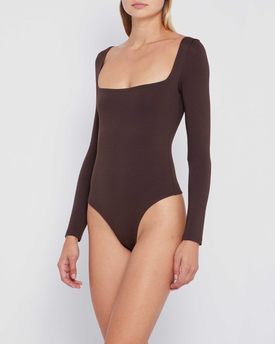 Clothing CAARA | Contouring Square Neck Longsleeve Bodysuit Coffee