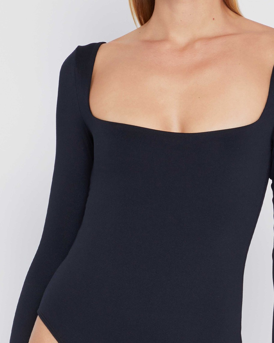 Clothing CAARA | Contouring Square Neck Longsleeve Bodysuit Black