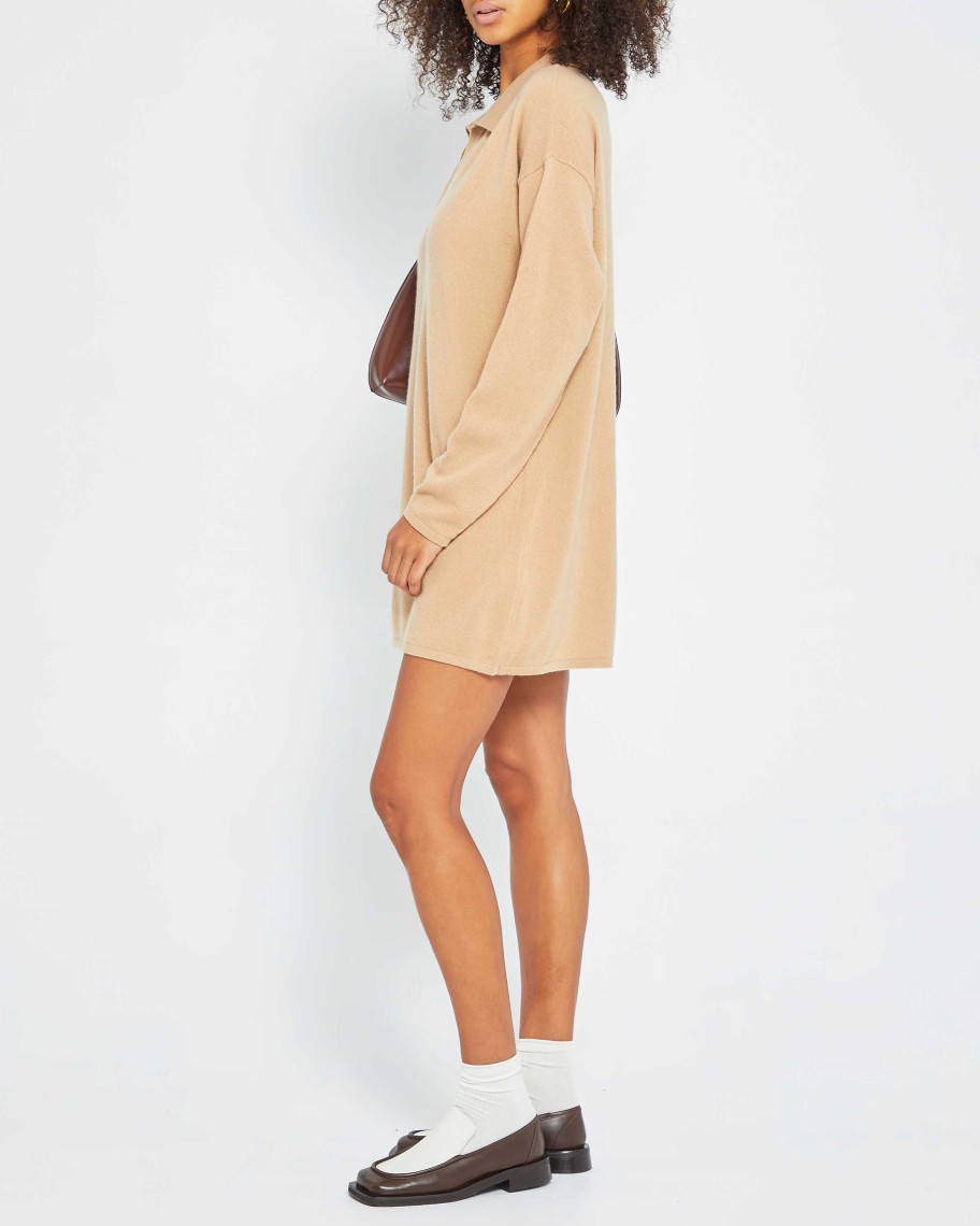 Clothing CAARA | Hailey Cashmere Polo Dress Apricot