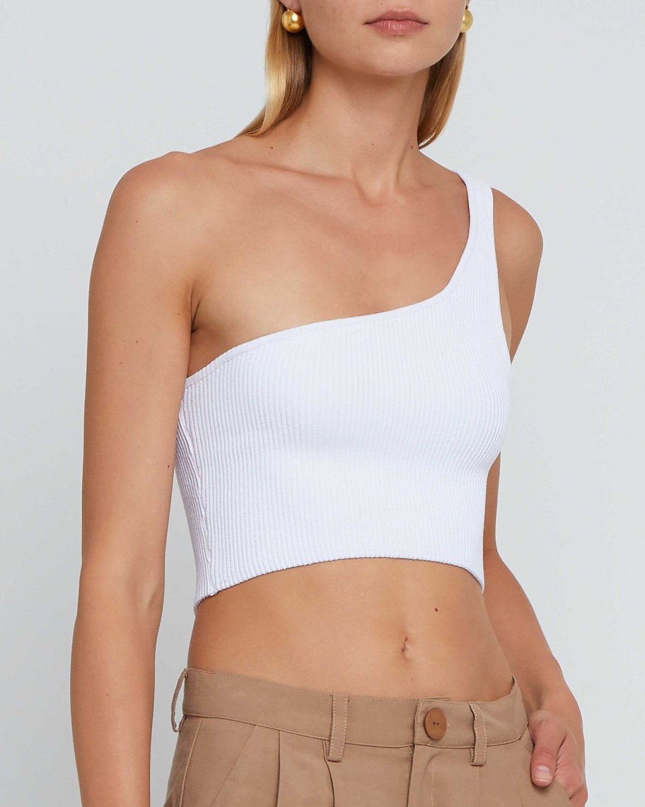 Clothing CAARA | Sculpting Knit One-Shoulder Cropped Tank White