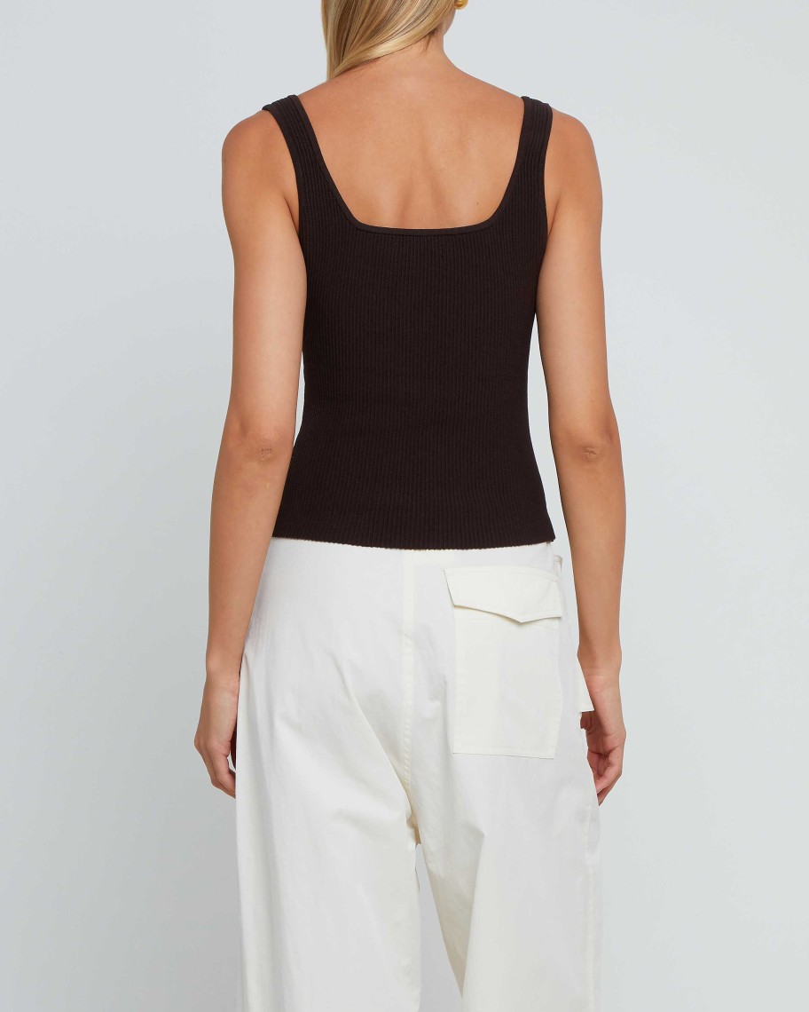 Clothing CAARA | Sculpting Knit Squareneck Tank Coffee