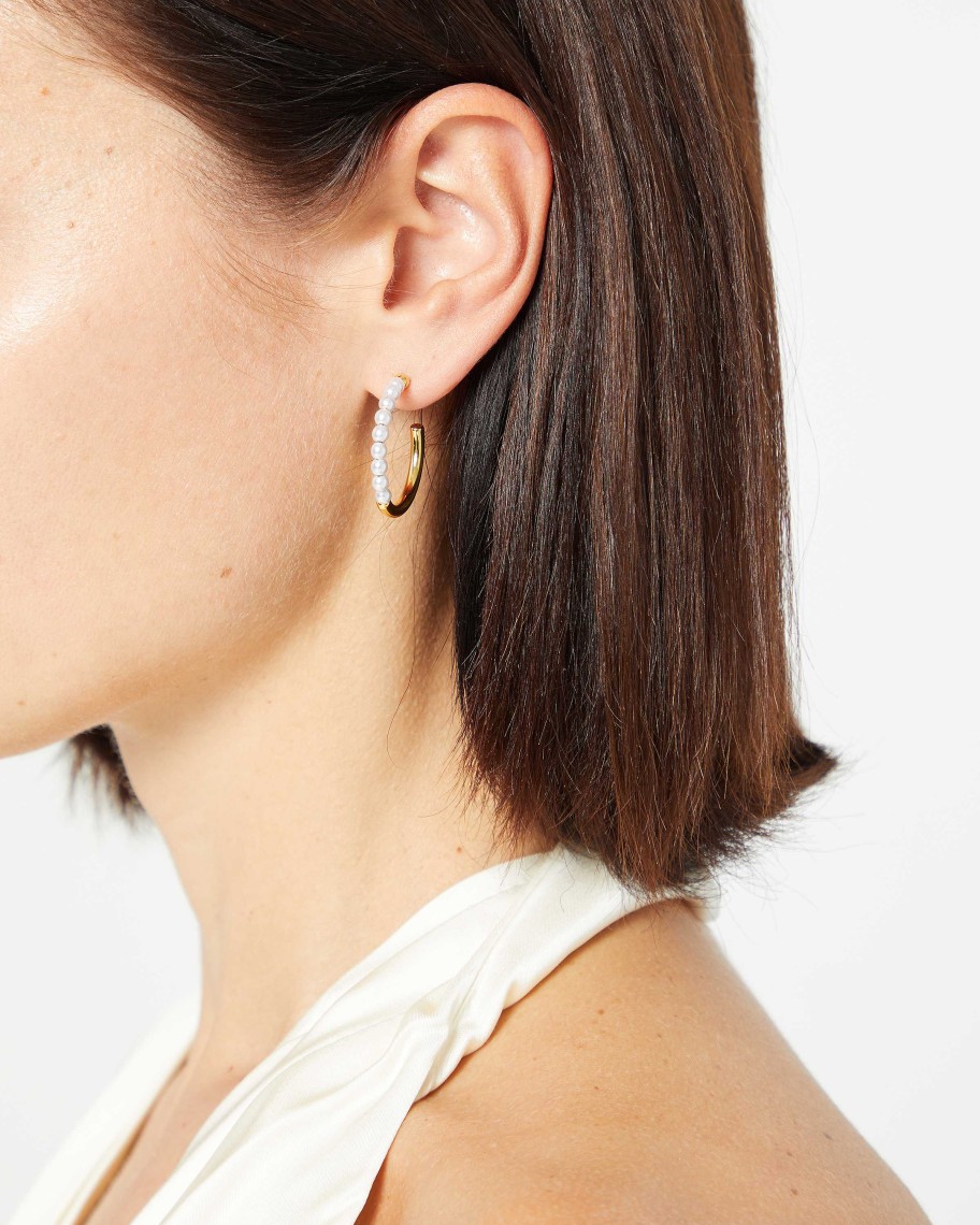 Accessories Few Moda | Mini Pearl Hoops Gold