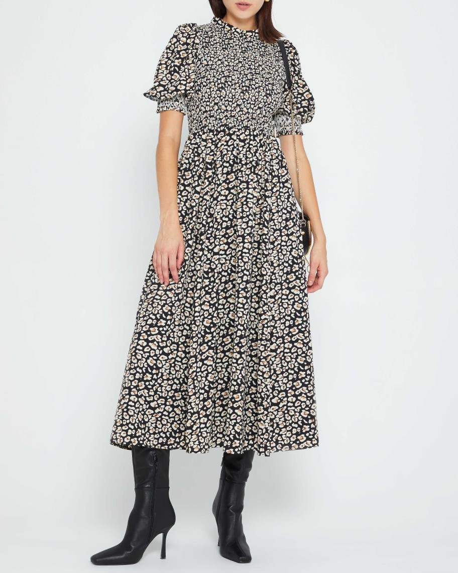 Clothing CAARA | Nama Dress Black Leopard Print