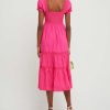 Clothing o.p.t | Square Neck Smocked Maxi Dress Magenta