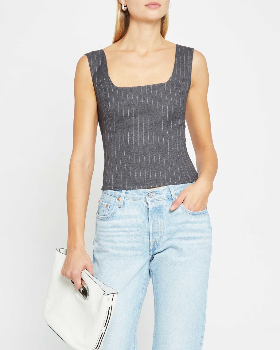 Clothing CAARA | Cecily Top Dark Gray Stripe